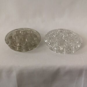 Set of Two Glass Flower Frogs Clear and Smokey Clear 3.5" and 3.75" Diameter